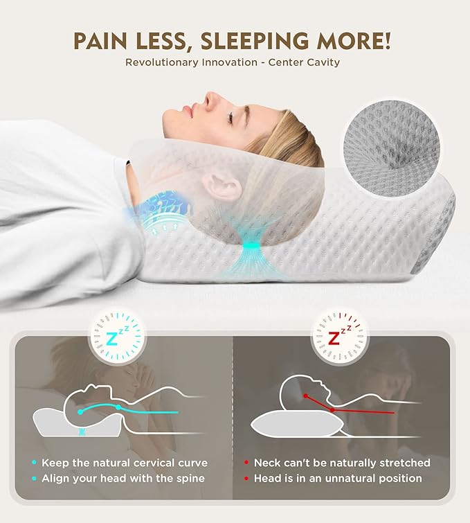 Osteo Cervical Pillow for Neck Pain Relief, Hollow Design Odorless Memory Foam Pillows with Cooling Case, Adjustable Orthopedic Bed Pillow for Sleeping, Support for Side Back Sleepers