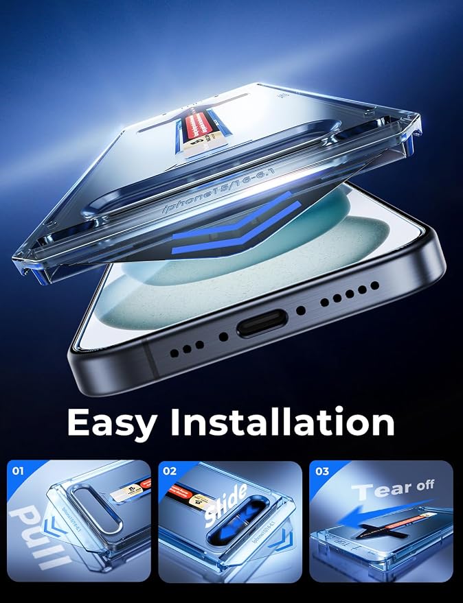 MAGIC JOHN Easy Installation for iPhone 15 Screen Protector Tempered Glass | 2 Pack 6.1 inch 9H Tempered Glass Auto Dust-Elimination Bubble Free HD Clear