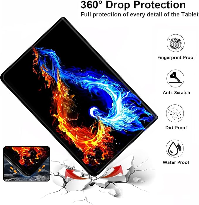 Case for iPad (A16) 11th Generation 11 Inch (2025)iPad 10th Generation 10.9 Inch (2022)PU Leather Slim Standing Smart Coverwith Auto Sleep/WakeBall on Fire