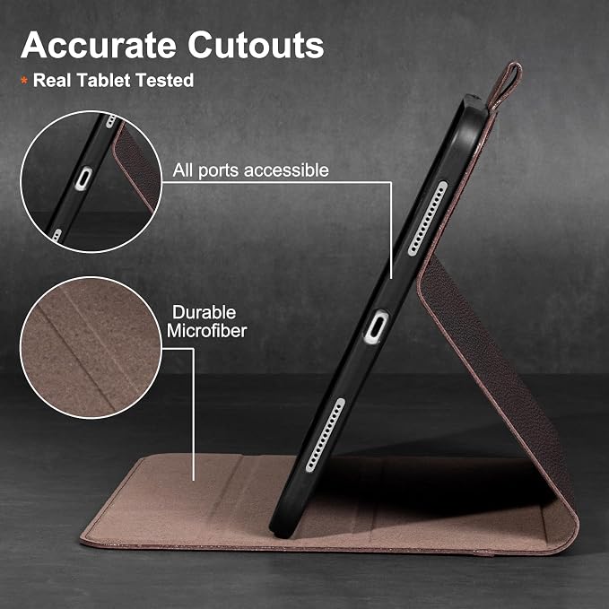 Gexmil Leather Case for iPad Pro 13 Inch M5/M4 2025/2024Crocodile Brown | Genuine Leather Cover with Magnetic ClosureSmart Folio Auto Sleep/WakeProtective ShockproofAdjustable Stand