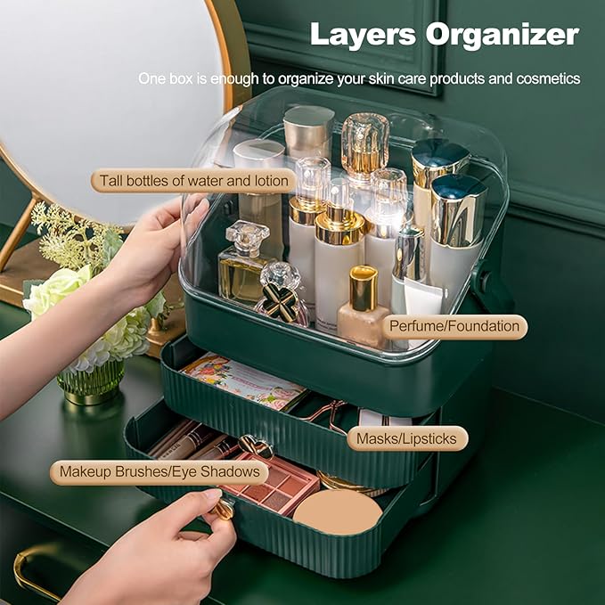 Ergocar Four Leaf Clover Series Make Up Case Dustproof Cosmetic Storage Box, Cosmetics Skin Care Products Multi-Function Jewelry Organizer Case - green