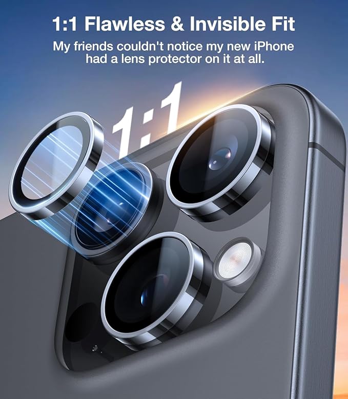 UltraGlass for iPhone 16 Pro Max/16 Pro Camera Lens Protector [NO.1 Military Grade Shatterproof] iPhone 16 Pro Max Camera Protector 16 Pro Lens Cover [Longest Durable] Easy Install Black Titanium