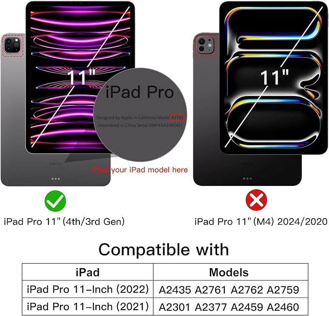JETech Rotating Case Cover for iPad Pro 11 4/3 Black | For 2022/2021 Model 360° Rotation Stand Clear Back Design Auto Wake/Sleep Pencil Holder Full Protection