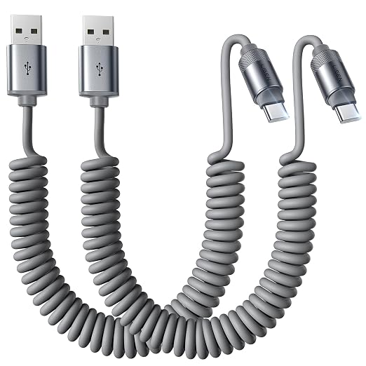 LISEN Chubby Cable Coiled Cable 2 Pack Car Play Cord | for Android Auto Short USB A to USB C Cable for iPhone 17/16/15 Samsung Galaxy S25/S24 A15/A14 Google Pixel 9/8 Blue 4FT
