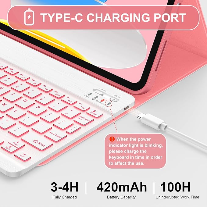 Soke for iPad (A16) 11th/10th Gen Case with Keyboard Black Marble | For iPad 11/10.9 inch(2025/2022) 7 Color Backlight Magnetic wireless Detachable Keyboard Case Built-in Pencil Holder