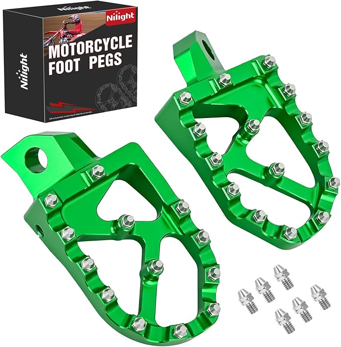 Nilight Motorcycle Foot Pegs Dirt Bike Footpegs Fit for Kawasaki KDX200 1995-2005 KDX200R 1997-2001 KDX220R 2002-2005 KDX250 1991-1994 KX125 KX250 KX500 Heavy Duty CNC Foot Rests Pegs Pedal, Green