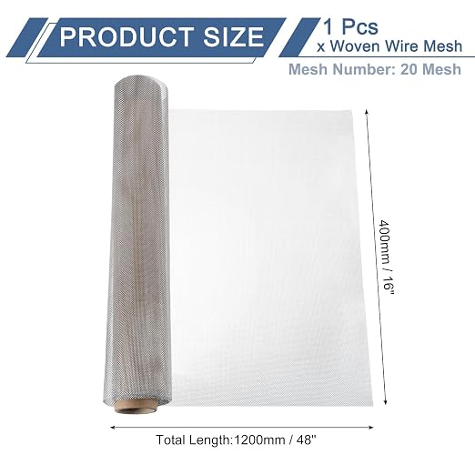 uxcell 20 Mesh 48" x 16" Woven Wire Mesh, 304 Stainless Steel Air Vent Filter