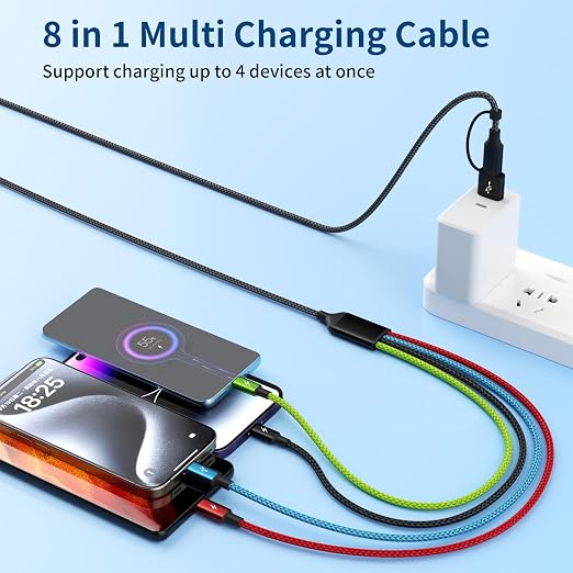 4 in 1 Multi Charging Cable 2 Pack 6FT Charging Cords for Devices | Nylon Braided USB C Car Charger Cable with Dual USB-C IP &amp Micro Ports Long Travel Charging Cord for Cars