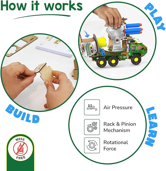 Smartivity Missile Truck - STEM Toy for Kids | Build Your Own Millitary Truck with Air-Powered -Rotating Launcher | Birthday Gift for Smart Kids | Toy for Boys & Girls Ages 8,9,10,11,12,13,14 Years