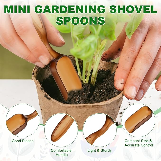 20-Pack Mini Gardening Shovel Spoons, Plastic Garden Soil Scoops for Cultivation Digging Transplanting/Flower Planting/Plant Succulent, Colorful Small Gardening Tools [Brown]