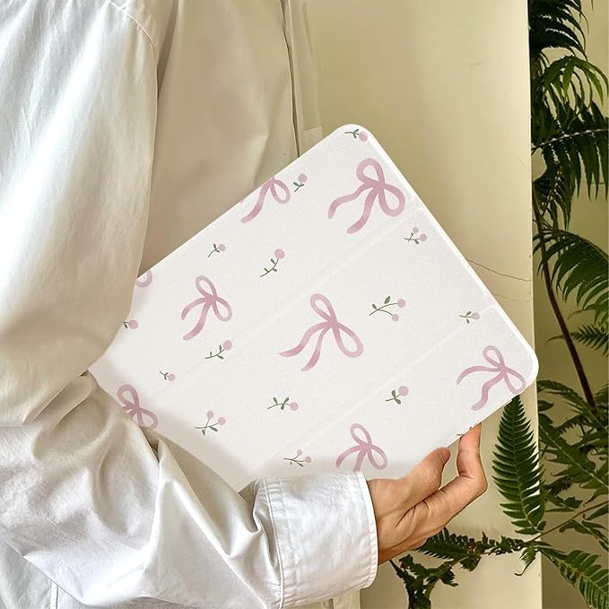 Lovmooful for iPad 10/11(A16) Case Cute Bowknot Flower-White&ampPink | Compatible for iPad 10/11(A16) Case(10.9-Inch2022 Model)/11-Inch A16 (2025) GenPencil HolderTPUTrifoldStandProtective