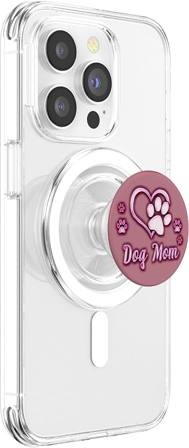 Dog Mom Gift Cute Dog Paw Print Heart Black Pink PopSockets Adhesive PopGrip