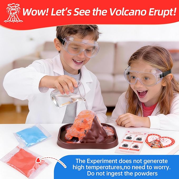 Valentines Day Gifts for Kids Classroom: 24 Pack Erupting Volcano Science Kit with Cards, 4 Lava Colors, STEM Educational Toys for Boys Girls Classroom Exchange Gifts Prizes School Party Favors