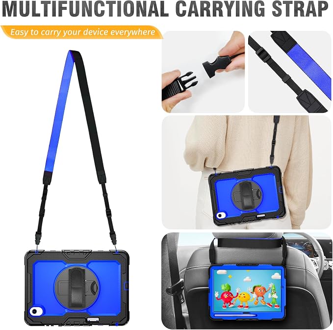 HXCASEAC Case for Samsung Galaxy Tab S10+ Plus / S9 Fe+ / S9+ 5G 12.4 inch Protective with Screen Protector/S Pen Holder/ 360 Rotating Stand Hand Strap - Black