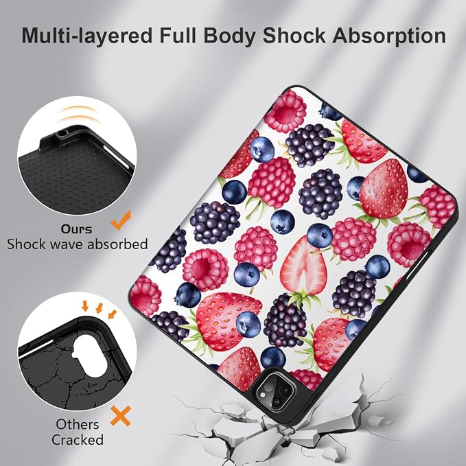 MEEgoodo for iPad Pro M2 12.9 Case 6th/5th/4th/3rd Generation 2022 2021 2020 2018 with Pencil Holder Tablet Cover with Soft TPU Back Shell Art Painted Flowers