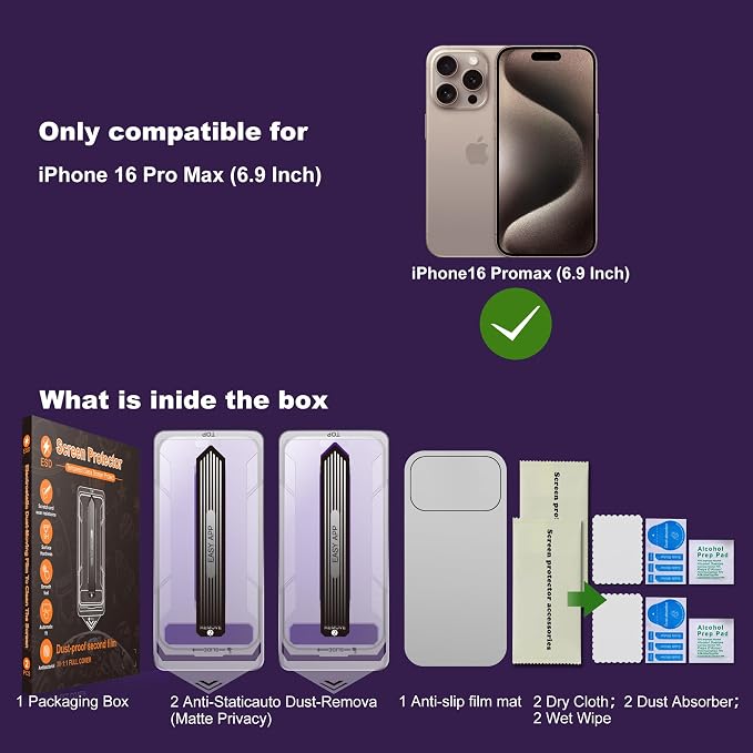 [2-Pack Matte Tempered Glass Screen Protector for iPhone 15 Pro Max Anti-Fingerprint &amp Oil Resistant Smooth as Silk 9H Hardness Bubble-Free Case Friendly 6.7-Inch