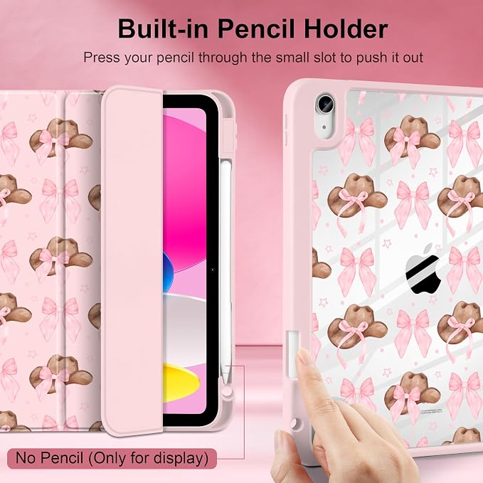 Case for iPad (A16) 11th Generation 11 inch 2025 /iPad 10th Gen 10.9 2022 - Aesthetic Cute Preppy Design Trifold Cover with Soft TPU Bumper Clear Back Auto Sleep/Wake Waves