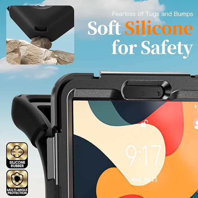Case for Galaxy Tab S10 FE+ 13.1 2025 with Screen Protector+360 Rotating Hand Strap&ampStand+Shoulder Strap (Black)