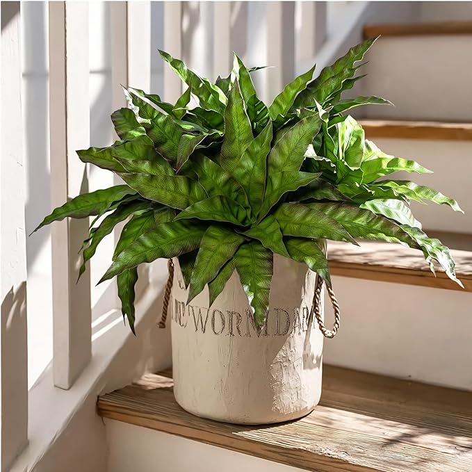 4 Pcs Artificial Greenery Stems Fake Bird Nest Fern Faux Branches Artificial Plants Realistic Fake Dracaena Realistic Plants for Indoor Outdoor Porch Patio Home Office Living Room Decor (Brown Green)