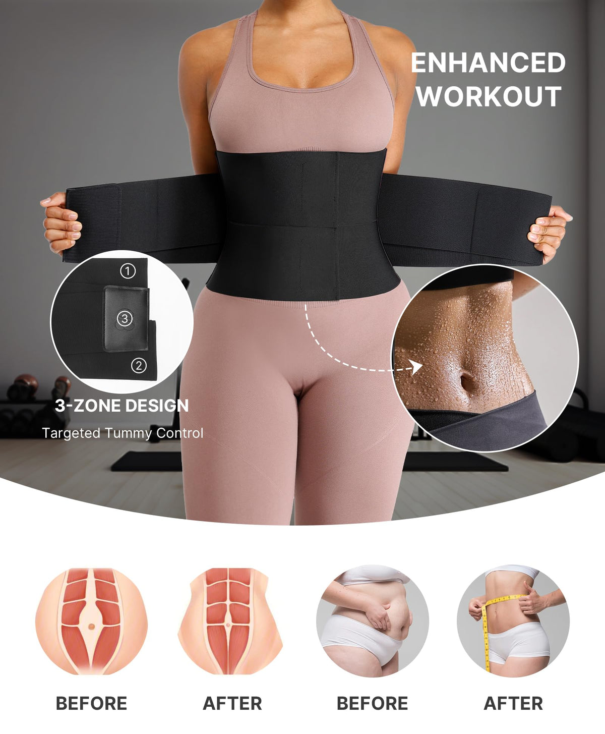 SHAPELLX Waist Trainer for Women Lower Belly Fat Tummy Control Sport Workout Body Shaper Waist Cincher Corset Shapewear Black