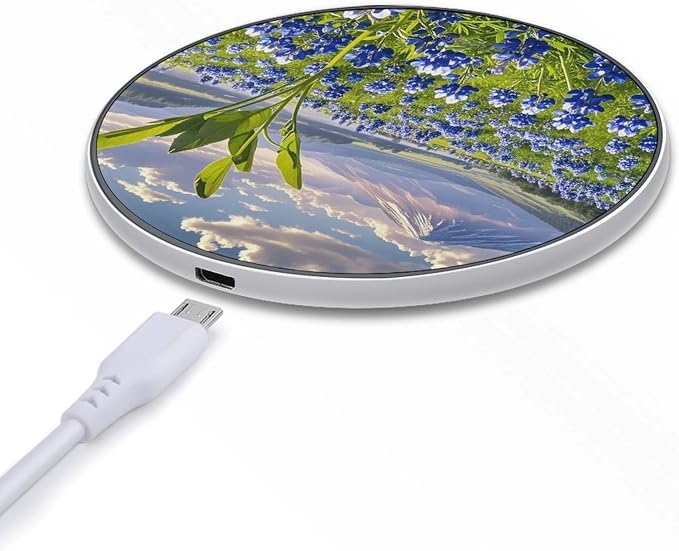 Bluebonnets Scenery Wireless Charger Portable Fast Charging Pad Lightweight Wireless Charging Pad 10W Slim Charging Station for Phone Charger Mat for Travel Home Office Desk