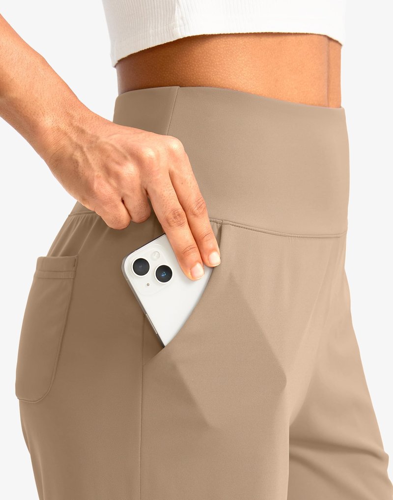 G Gradual Women's Bermuda Long Shorts with Pockets 9" High Waisted Knee Length Shorts for Women Walking Athletic Workout(Khaki,M)