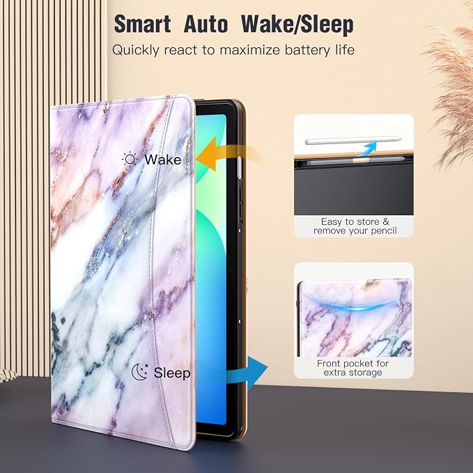 MoKo Case for Samsug Galaxy Tab S10 Lite/ S10 FE/ S9 FE/ S9 10.9/11 Inch | Built-in S Pen Holder Case for Samsung Tablet (2025/2023) PU Leather Hand Strap &amp Front Pocket Blue &amp Brown