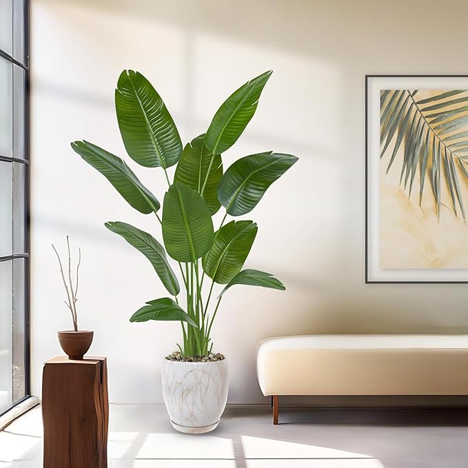 2 Pack Bird of Paradise Artificial Tree, 6Ft Tall Faux Plant, Fake Banana Leaf Plant Indoor, Faux Palm Tree Faux Floor Plants Tropical Tree in Pot, Present for Friend Housewarming Decor