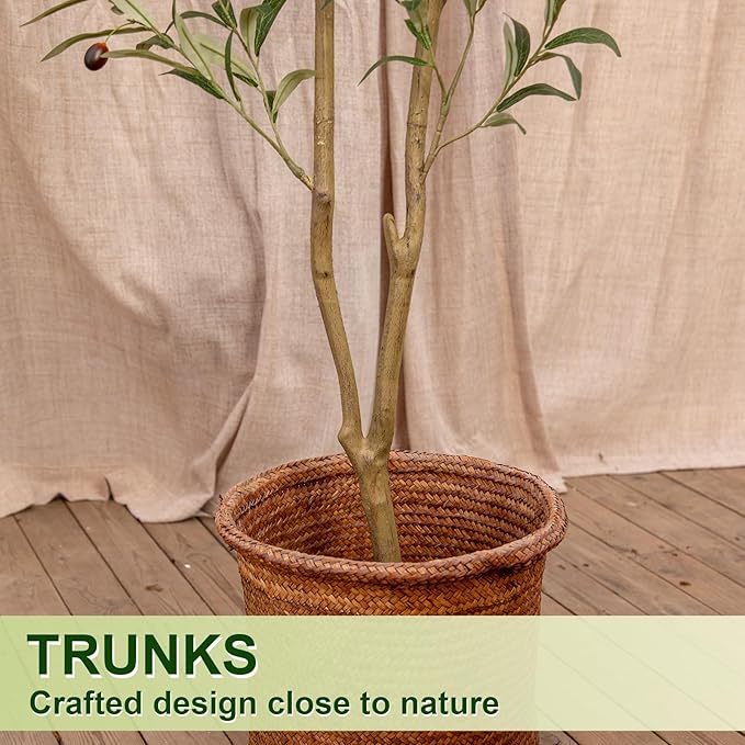 Artificial Olive Tree, 6FT Tall Faux Olive Tree with Pot, Artificial Plants with Natural Wood Trunk and Lifelike Fruits for Home Office Decor