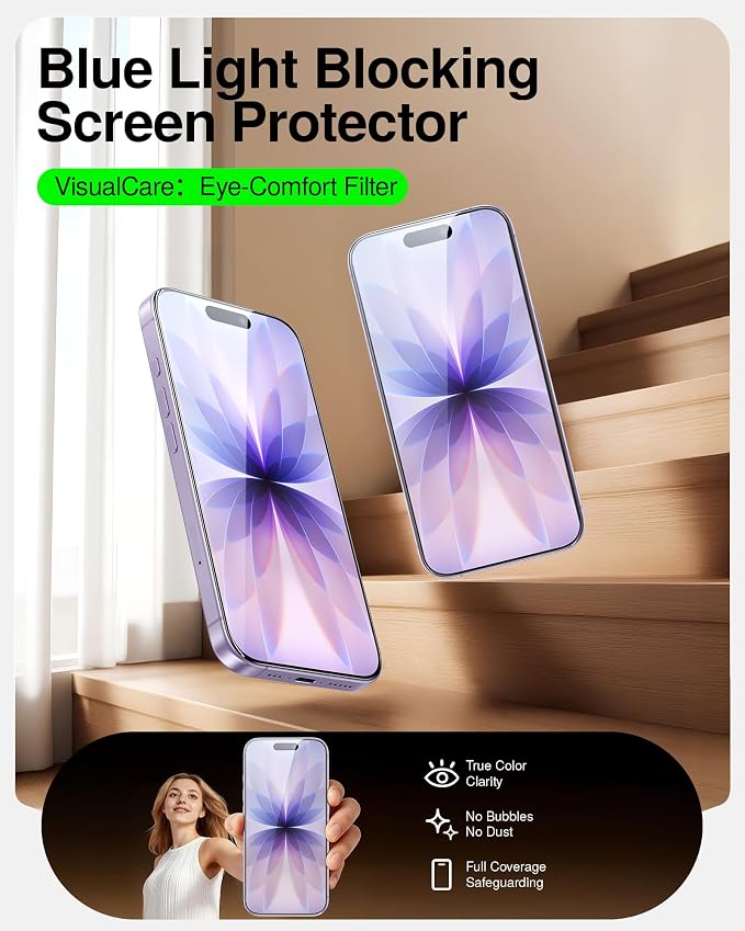 SMARTDEVIL 3 Pack Tempered Glass for iPhone 17 Screen Protector Anti Blue Light Eye Protection SGS Military-Grade Shatterproof Fast &amp Easy Installation Case Friendly Design