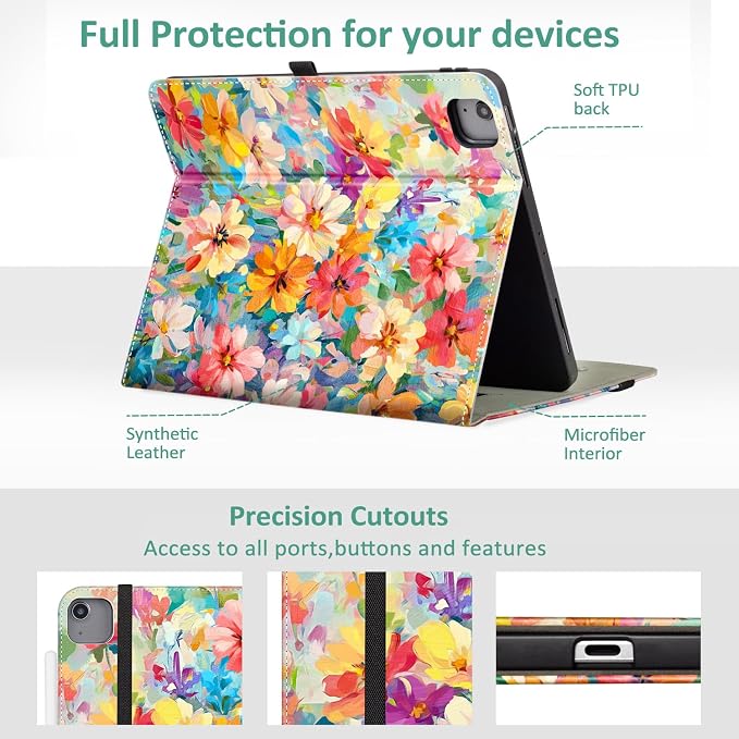 Vimorco Folio Case for iPad Air 13 inch M4/M3/M2 (2026/2025/2024)Dragonfly | for iPad Pro 12.9 inch 6th/5th/4th/3rd GenerationPencil Holder&ampPocket&ampHand StrapAdjustable Angles CoverAuto Sle