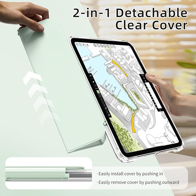 Detachable Case for iPad A16 11th Gen 11/10th Gen 10.9 Black | Slim Transparent Shell Back Soft Shockproof TPU Frame Without Pencil Holder Auto Sleep/Wake