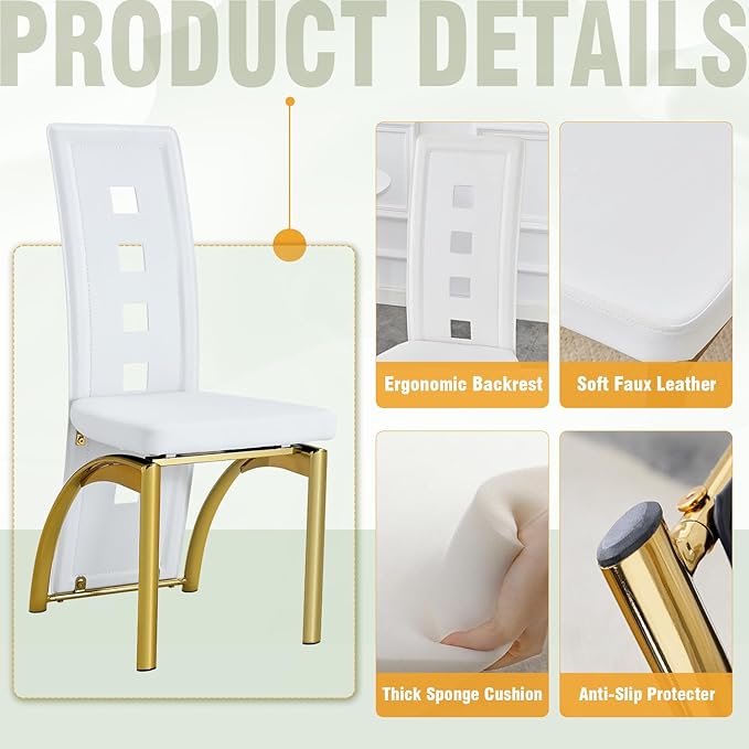 71'' Dining Table Set for 8,Rectangular Dining Room Table Set for 8,Marble Dining Table with 8 PU Leather Dining Chairs,Gold Dining Room Table with Glossy V-Shaped Base Ideal for Kitchen