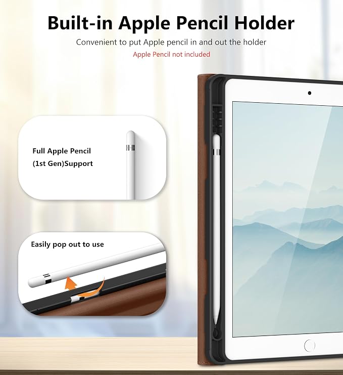 DTTO for iPad 9th/8th/7th Gen Case 10.2 Inch (2021/2020/2019) Brown | 360 Degree Rotating Premium Faux Leather Folio Stand Cover with Pencil Holder Auto Sleep/Wake Multiple Angles Hand Strap