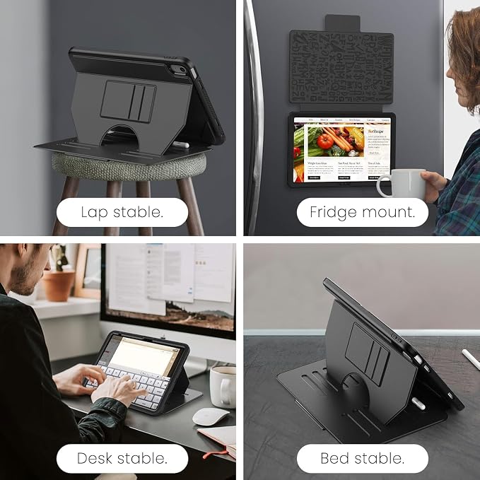 Case for iPad (A16) 11th/10th Generation 11''/10.9'' 2025/2022: Shockproof Protective Case with Hand/Shoulder Strap Pencil Holder Rotate Stand Screen Protector Black