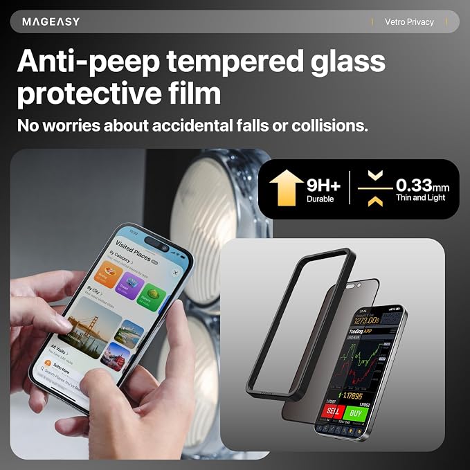 MAGEASY Designed for Phone 17 Pro Privacy Screen Protector - Anti-Fingerprint Ultra Clear Easy Installaion - Vetro Privacy