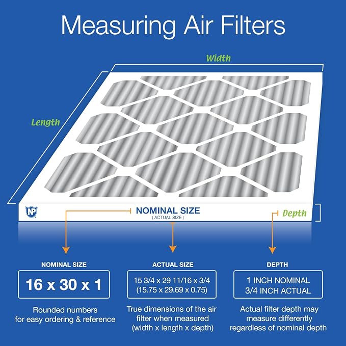 Nordic Pure 16x30x1 Furnace Air Filters MERV 8 Pleated Plus Carbon 4 Pack