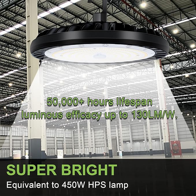 hykolity 6 Pack LED High Bay Light 150W, 5000K UFO LED High Bay Light Fixture with US Plug [450W MH/HPS Equiv.] 100-277V, 19,500lm, IP65 Commercial Warehouse Area Light for Wet Location