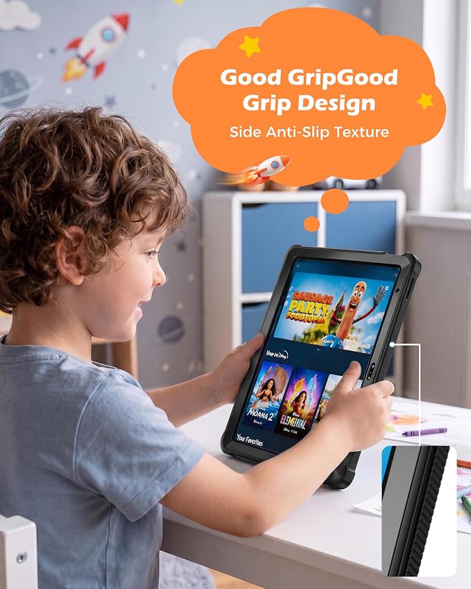 ProCase Kids Case for 11 iPad (A16) &amp 10.9 iPad 10th Gen Black | 180° Adjustable Kickstand with Pencil Holder 3-Layer Heavy Duty Rugged Shockproof Hard Shell Cover