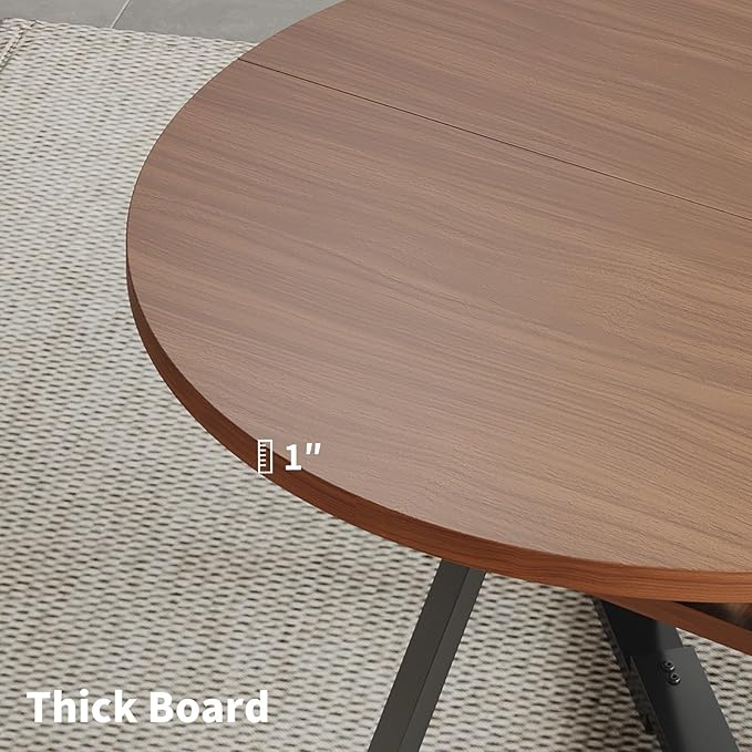 45.3" Walnut Round Dining Table Set with 4 Chairs – Mid-Century Modern Small-Space Kitchen & Dining Room Furniture for Apartment or Breakfast Nook (Boxwood – Storage Table + 4 Brown Chairs)