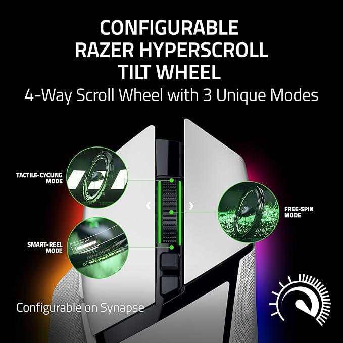 Razer Basilisk V3 Pro 35K Wireless Gaming Mouse: HyperScroll Tilt Wheel - 35K DPI Optical Sensor Gen 2-13 Customizable Controls - Chroma RGB - Optical Switches Gen 3 - Up to 140 Hr Battery - White