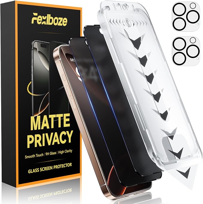 for iPhone 16 Pro Max Matte Privacy Screen Protector [2+2 Pack] 28° Side-View Privacy Tempered Glass with Camera Lens Protector Anti-Glare Anti-Fingerprint Bubble-Free Installation Frame Case Fri