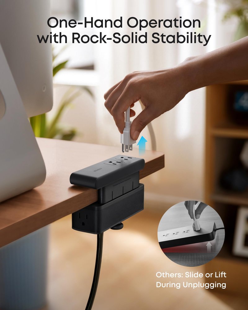 Anker Nano Power Strip, Desk Clamp with 1500J Surge Protector, 5ft Extension Cord, 70W Max Gaming Desk Accessories, 6 AC, 2 USB A, 2 USB C, Home Office Essentials, Fit 0.6~1.8'' Tabletop Edge (White)