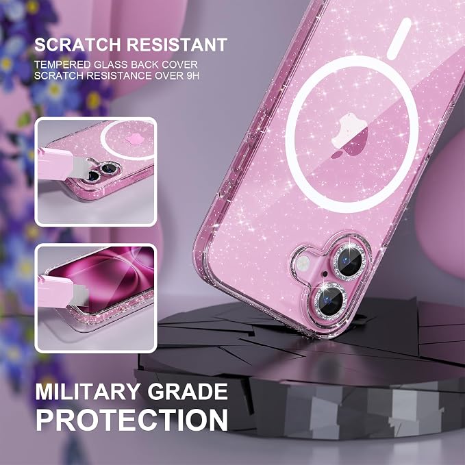Choiche for iPhone 15 Pro Max Case Compatible with MagSafe Glitter Black | Women Girly Cute Glitter Sparkly Magnetic Phone Case with Diamond Camera Lens Protectors Military-Grade Drop Protection 6.7