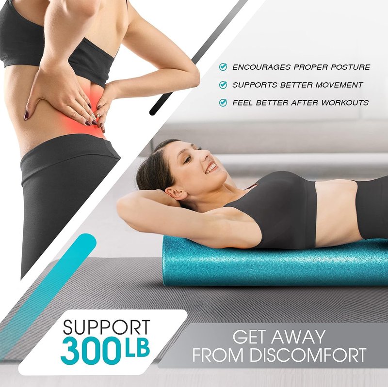 Yes4All High-Density EPP Round Back Roller Foam, Exercise Foam Roller for Yoga, & Pilates, Multiple Sizes and Colours, Turquoise - 36 inches