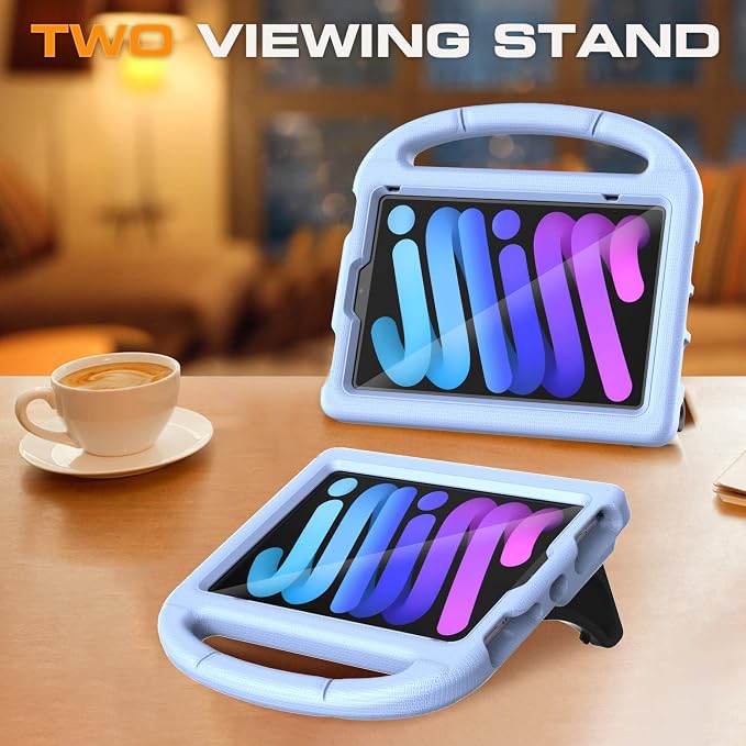 Kids Case for iPad mini 7 (A17 Pro) 2024/ Mini 6 2021 iPad mini 7th/6th Generation Case with Screen Protector - Shockproof with Handle Stand Protective Cover for iPad 8.3 Inch Lavender