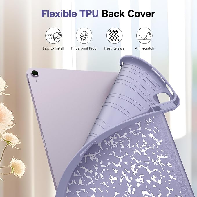 Fintie Slim Shockproof Case for iPad Air 13-inch M4/M3/M2 (2026/2025/2024) | Soft TPU Back Cover Drop protection Viewing &amp Typing Angles Pencil Holder Scratch-Resistant Composition Book