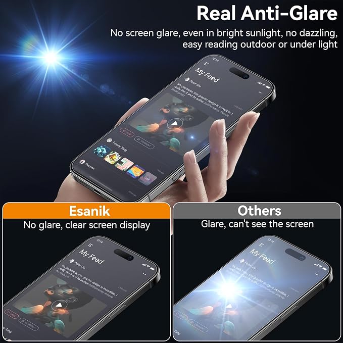 Esanik for iPhone 15 Pro Matte Glass Screen Protector [Auto-alignment] Anti-Glare &amp Anti-FingerprintAnti-ReflectionBubble Free Smooth as Silk 2 Pack 9H Glass Screen Cover