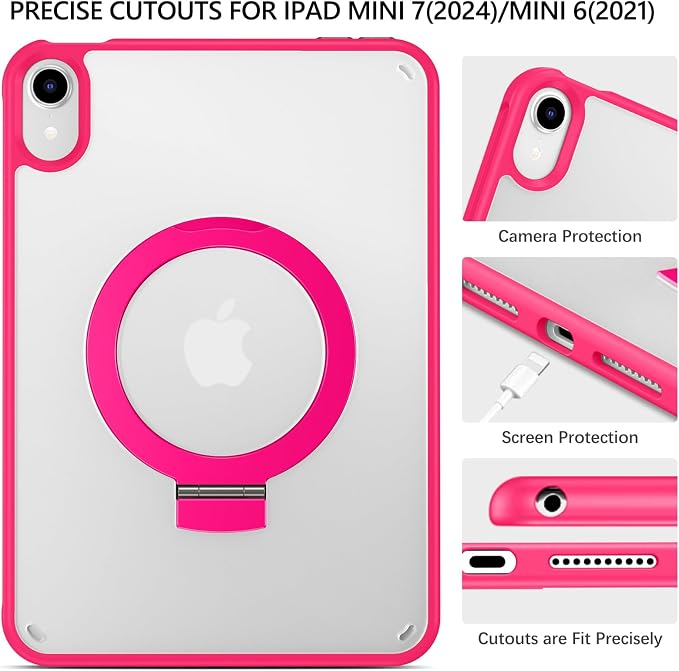 GUAGUA for iPad Mini 7 Case 2024 (A17 Pro) iPad Mini 7th/6th Generation Case with Stand(2024/2021) 8.3'' Translucent Matte Back Slim Shockproof Protective Kickstand Case for iPad Mini 7th/ 6th Black