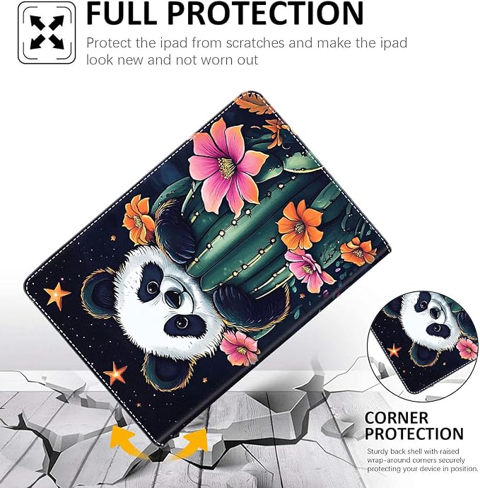 Case for New iPad (A16) 11th Generation 11 Inch 2025 for iPad 10th Generation 10.9 2022 Multi-Angle Smart Stand Cover Auto Sleep/Wake Halloween Panda Wizard and Pumpkin